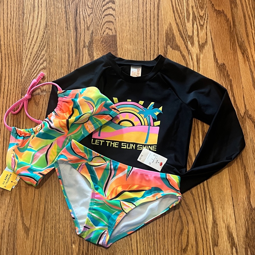 Cat & Jack Black Rash Guard with Bright Tropical Multi Swim Set